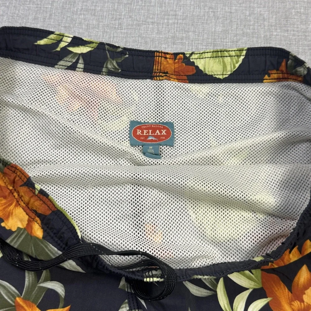 Tommy Bahama Swim Trunks Shorts Mens M Blue Floral Drawstring Built-In Brief